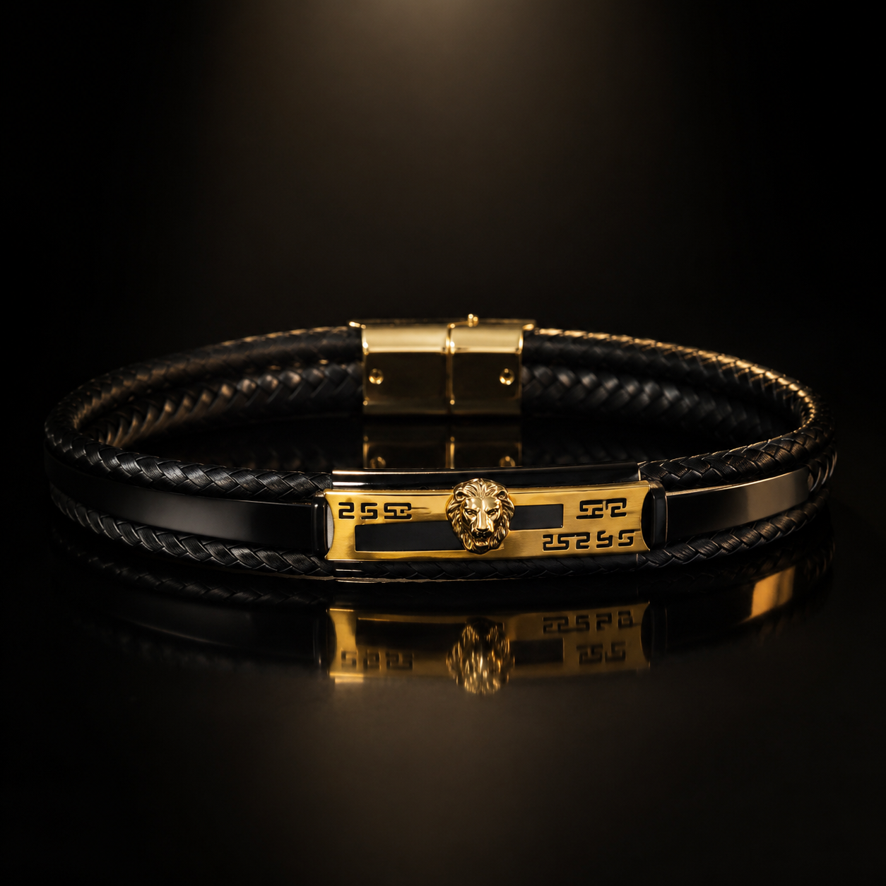 Luxury Braided Leather Bracelet for Men – Stainless Steel, Black & Gold