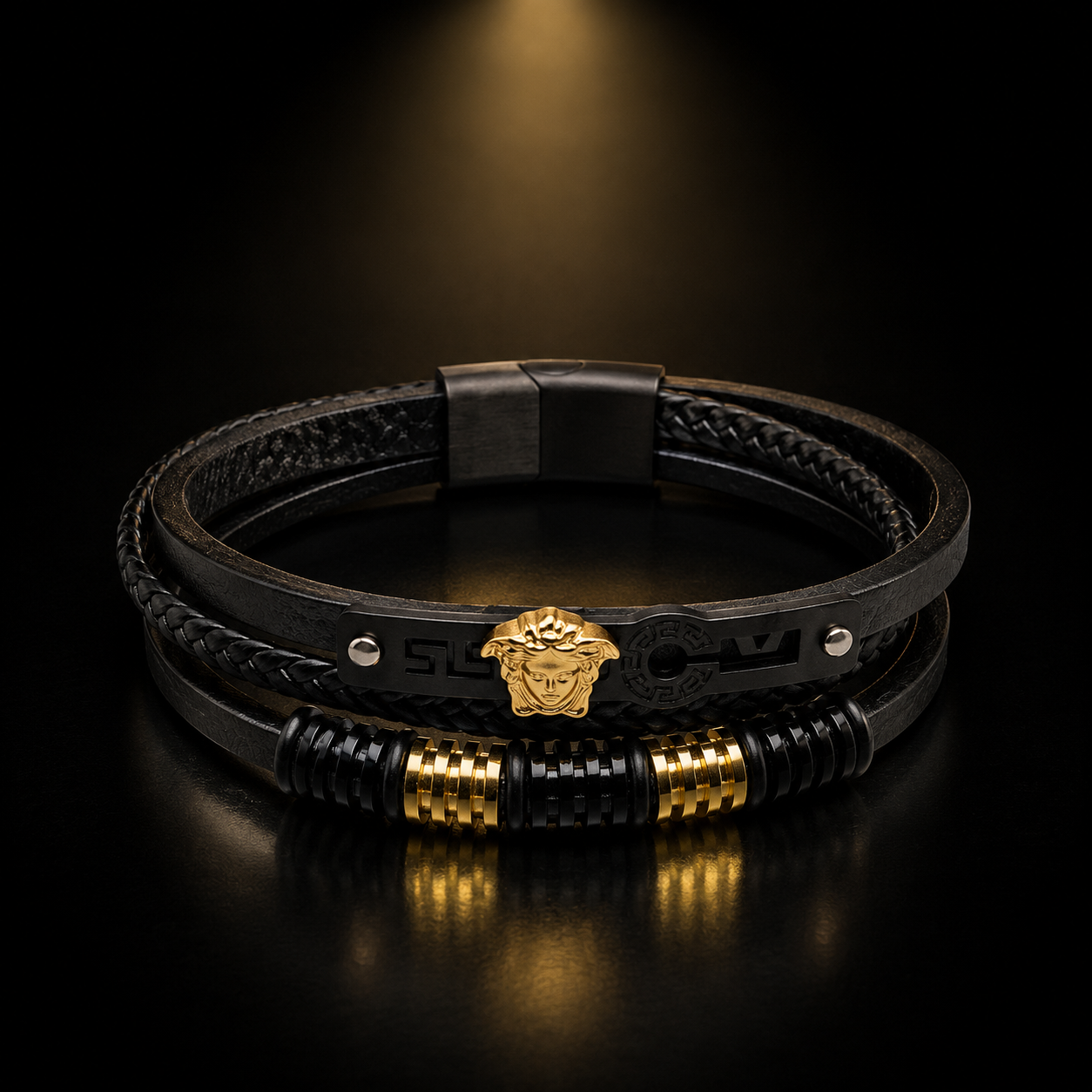 Premium VERSACE Black Leather Bracelet