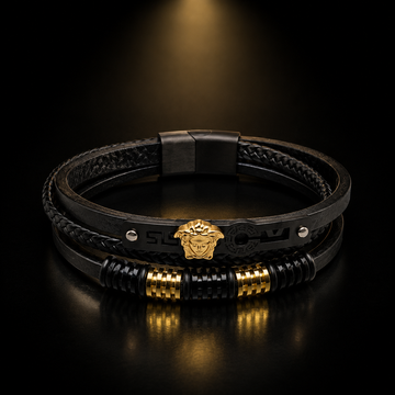 Premium VERSACE Black Leather Bracelet