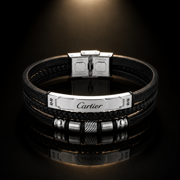 Cartier Men's Braided Leather Bracelet, Stainless Steel, Black