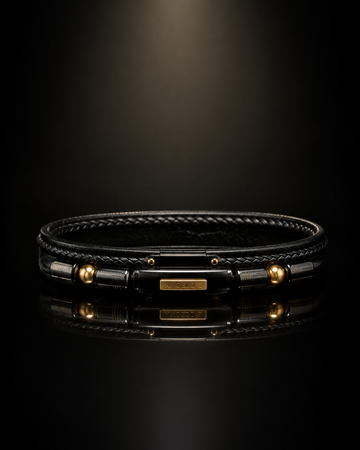ANGELO'S Black Leather Braided Bracelet with 18K Gold Plated Accents