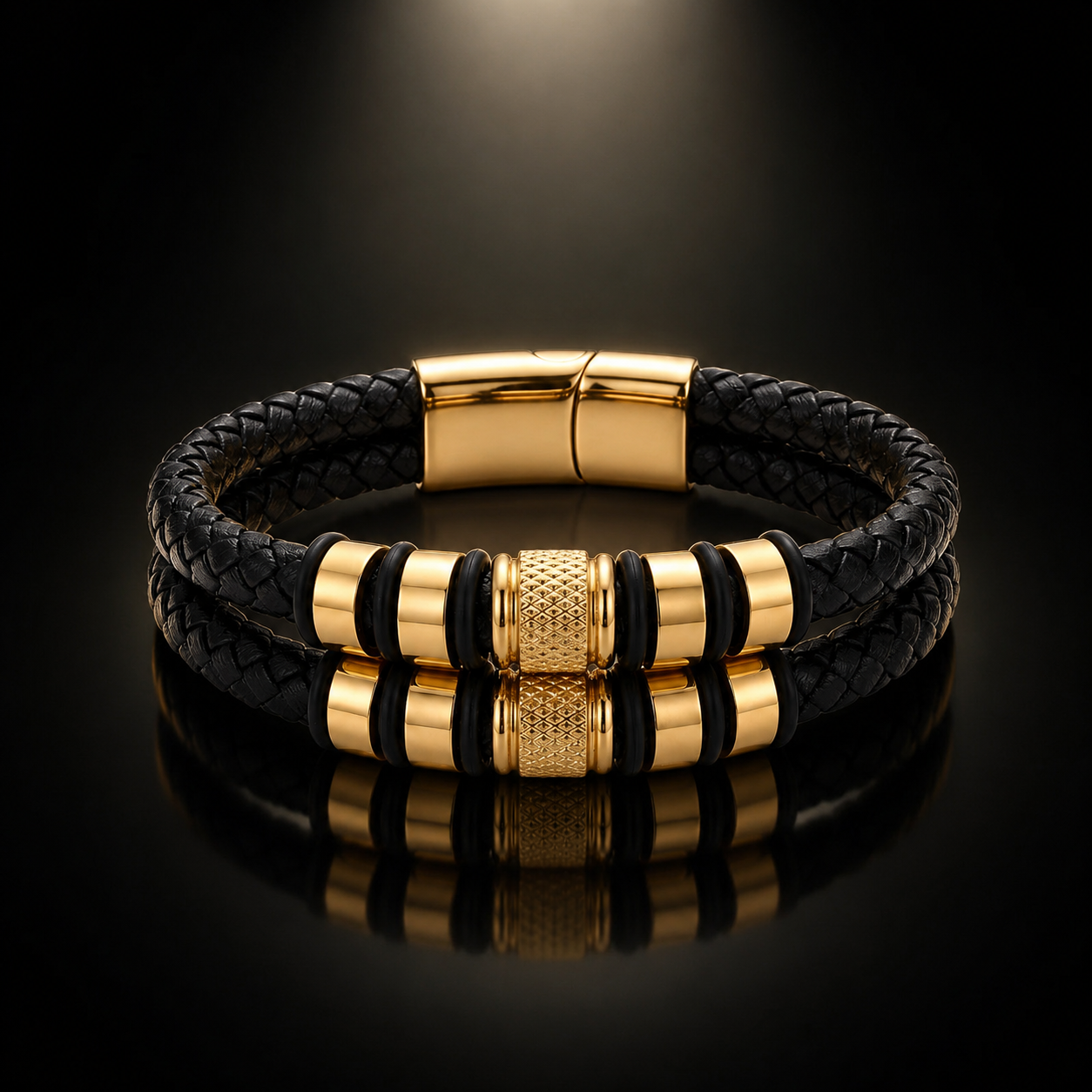 Luxury Braided Leather Bracelet with 18K Gold Plated Stainless Steel | Men's Premium Bracelet