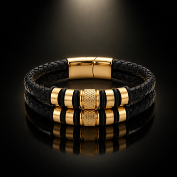 Luxury Braided Leather Bracelet with 18K Gold Plated Stainless Steel | Men's Premium Bracelet