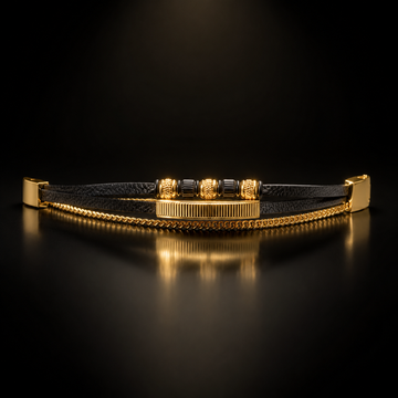 Black Braided Leather Bracelet – 18K Gold Plated Magnetic Clasp