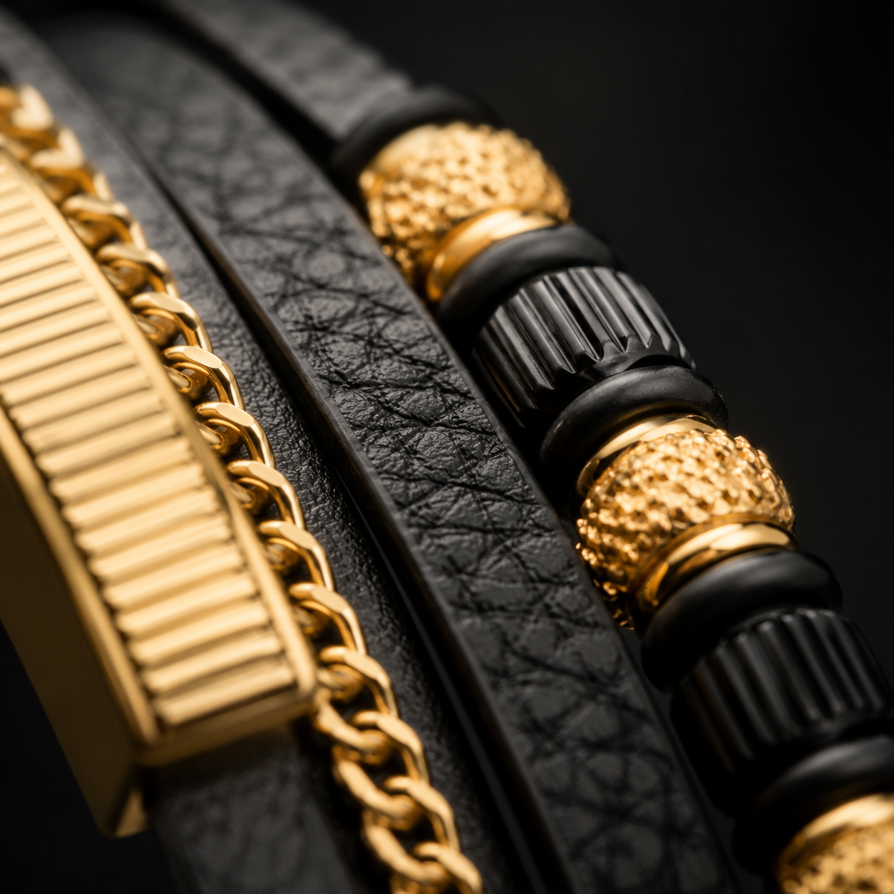 Black Braided Leather Bracelet – 18K Gold Plated Magnetic Clasp