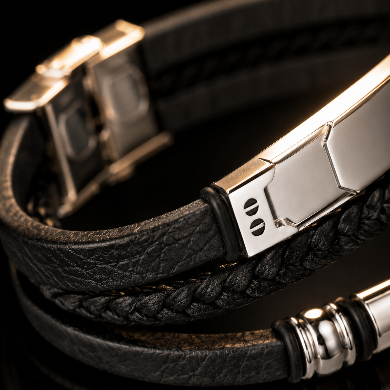 Cartier Men's Braided Leather Bracelet, Stainless Steel, Black