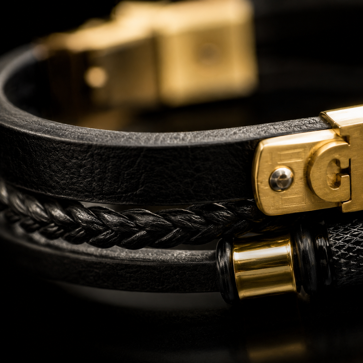 CK Prestige Leather Bracelet – Black & Gold Edition