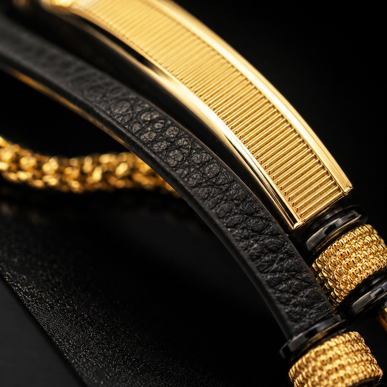 Premium Men's Leather Bracelet with Gold Finish