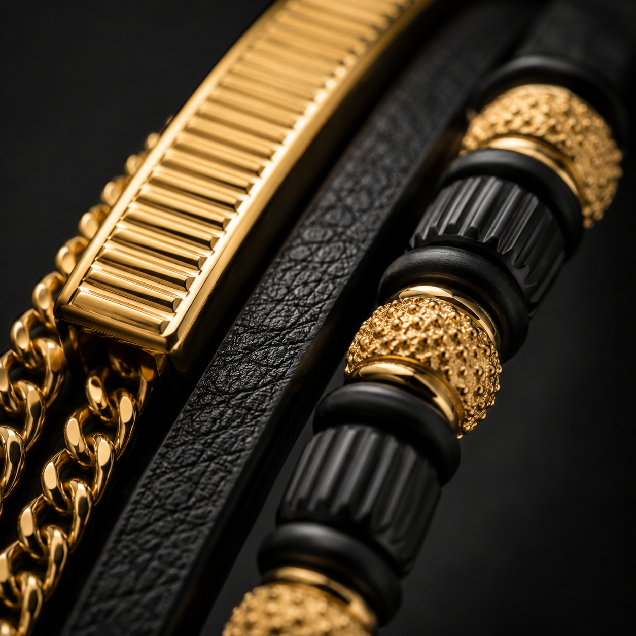 Black Braided Leather Bracelet – 18K Gold Plated Magnetic Clasp