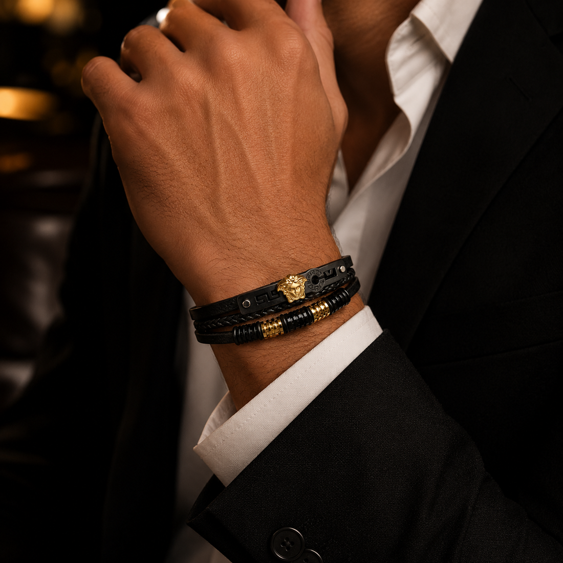 Premium VERSACE Black Leather Bracelet