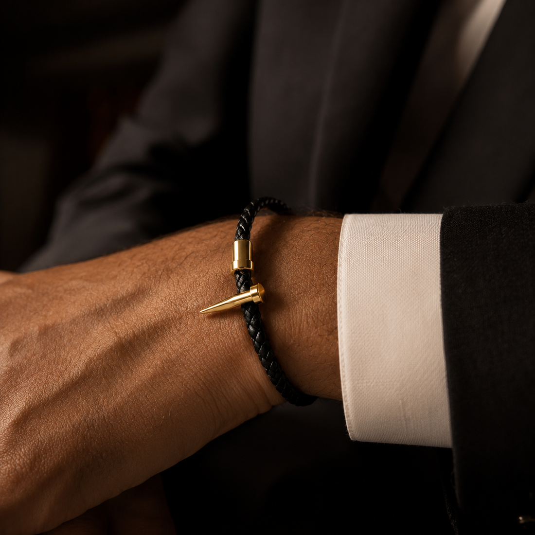 Imperial Braided Leather Bracelet – 18K Gold Plated