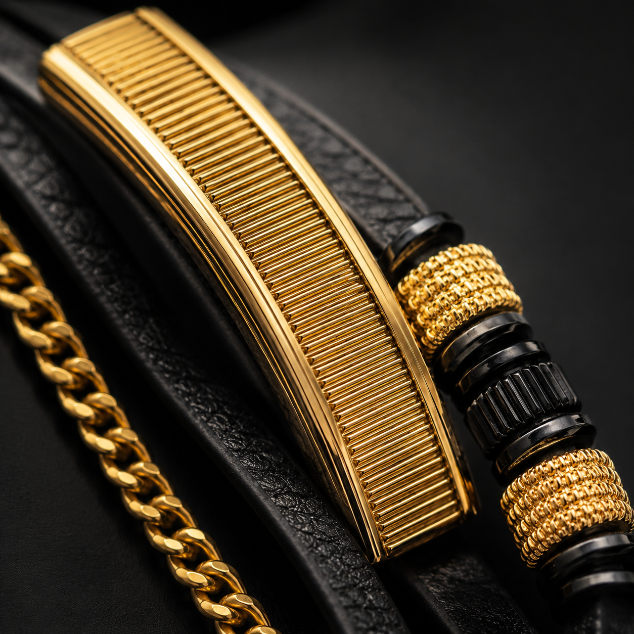 Premium Men's Leather Bracelet with Gold Finish