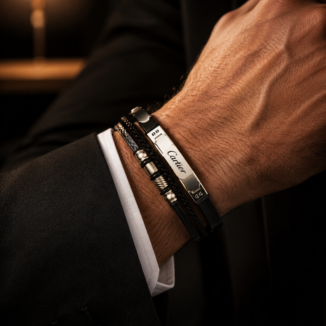 Carter Luxury Braided Leather Bracelet | Stainless Steel | Black