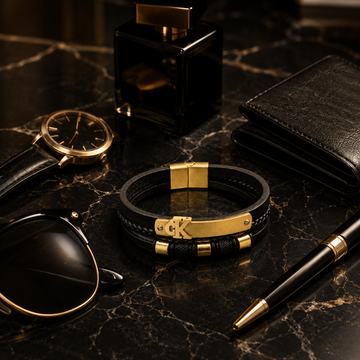 CK Prestige Leather Bracelet – Black & Gold Edition