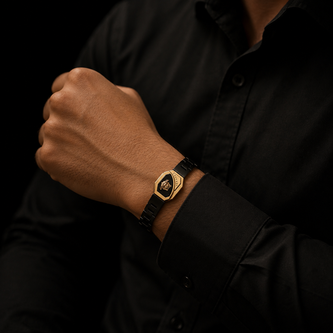 Versace Inspired Premium Stainless Steel Bracelet – Black & Gold