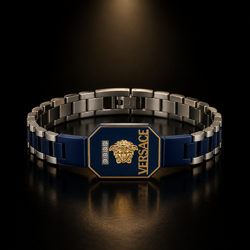 Versace Inspired Premium Stainless Steel Bracelet – Blue & Silver